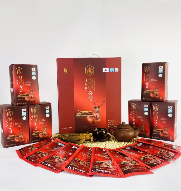 Nước Hồng Sâm Linh Chi Nhung Hươu Hansusam 365 Hộp 60 Gói
